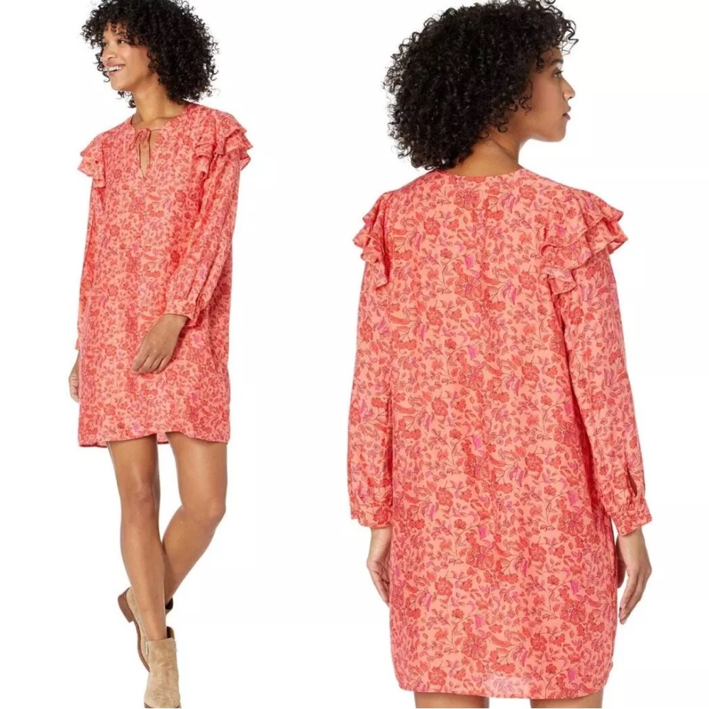 Vineyard Vines Papaya Floral Helenium Tunic Loose Puff Sleeve Dress